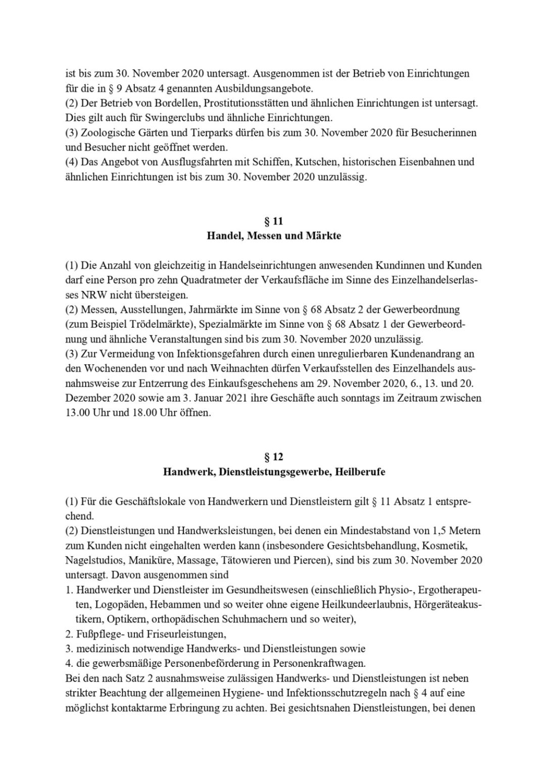 Corona-Regeln im November 2020 für Nordrhein-Westfalen